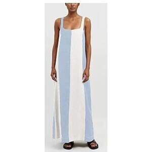 NWT CHARTOU Linen Colorblock Maxi Dress Blue White Sleeveless Size M